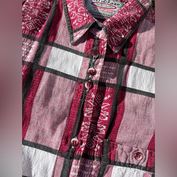 Vtg Citi-Craze Sophisticates S/S Button-Up Shirt Womens M Red Wht Plaid Abstract - Picture 4 of 6
